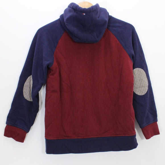 TOMMY HILFIGER Full Zip Hoodie Elbow Patches Faux Sherpa Fur Lined Heavy 12/14 - Picture 11 of 16